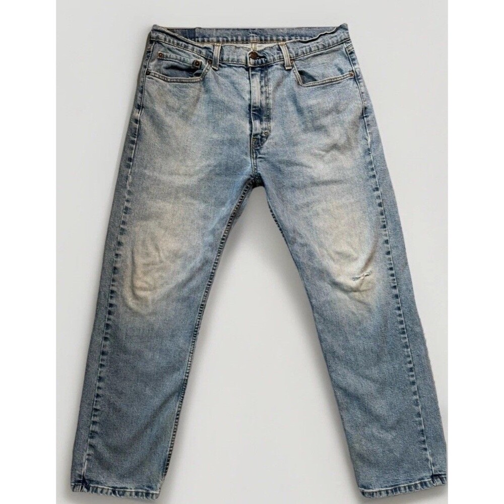 Levi’s Jeans Mens 36x29 Light Wash Blue 505 Straight Leg Distressed Denim Pants